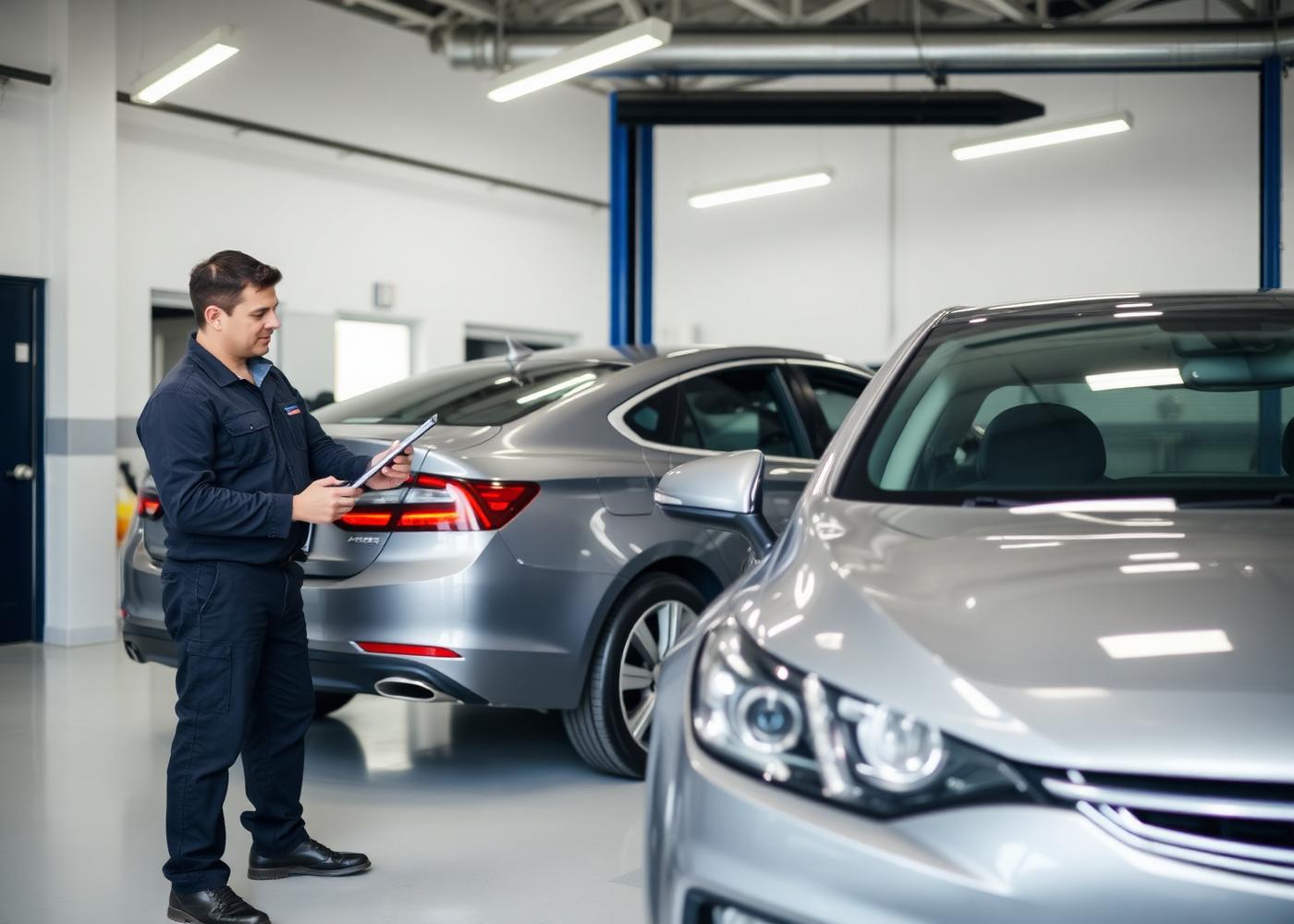 Technician appraising a trade-in vehicle